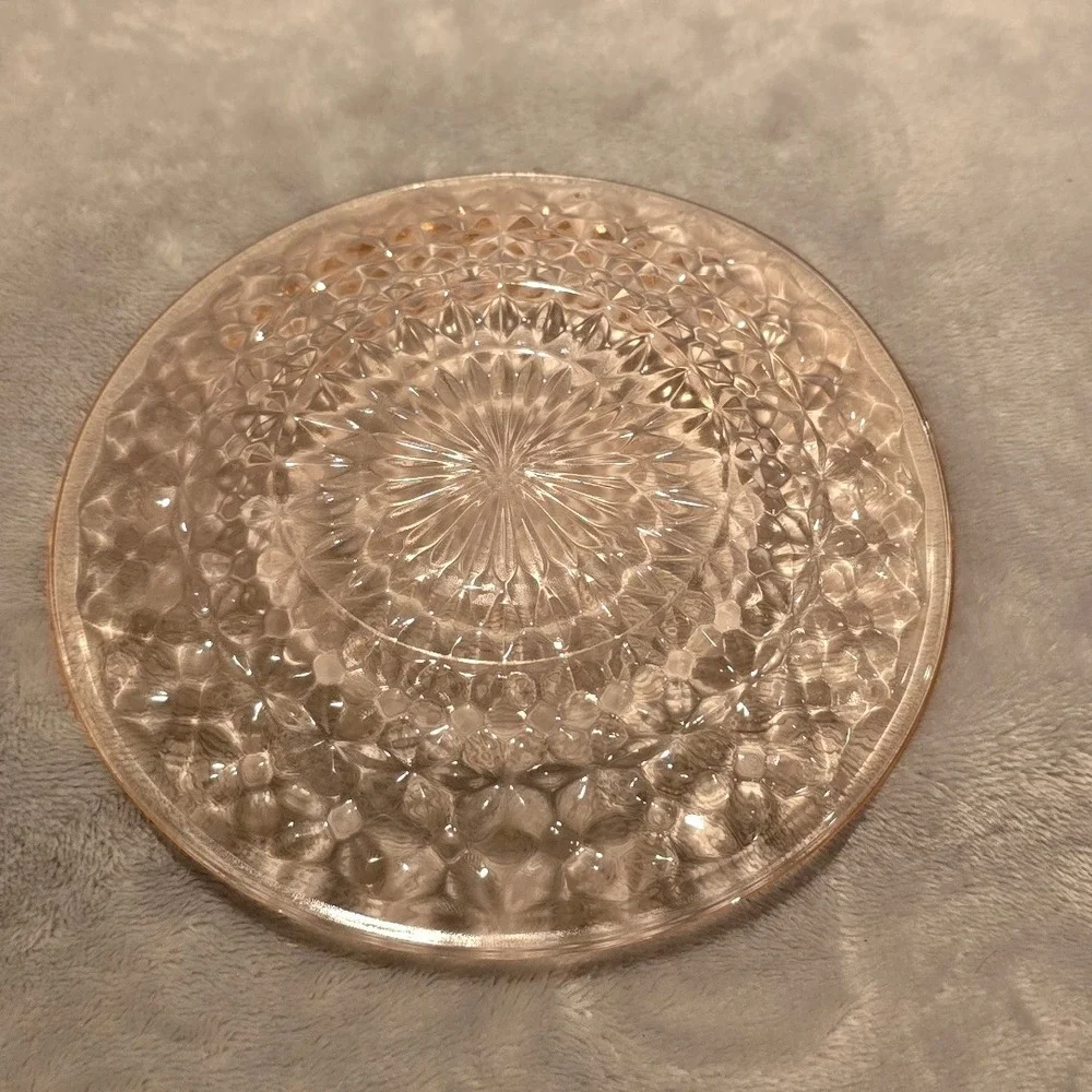 Vintage Jeannette Pink Depression Holiday Button and Bows Rayed Center‎ Plate